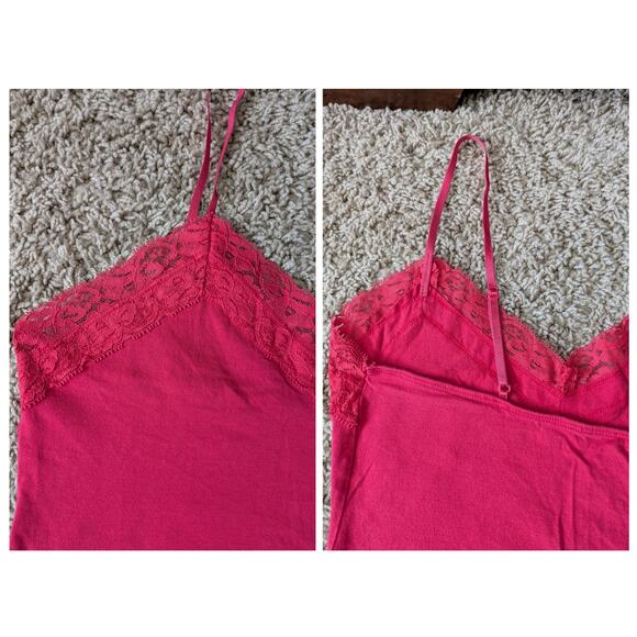 Y2K Forever 21 Babydoll Tank Top M Red-Pink Lace Cami Coquette Kawaii Barbie - Picture 5 of 8
